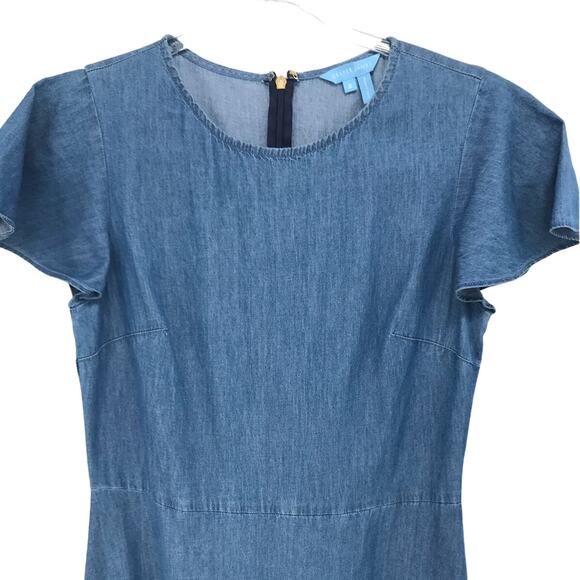 Draper James Chambray Short Sleeve Ruffle Dress Size 2 - Picture 4 of 10